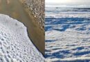 Histórico. Las olas del mar se congelan por el frío extremo en la provincia Tierra de Fuego, Argentina