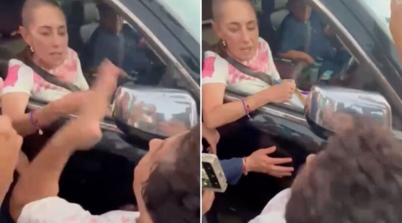 Adulta mayor rechaza saludo y exige a Sheinbaum resolver presunto robo de propiedad