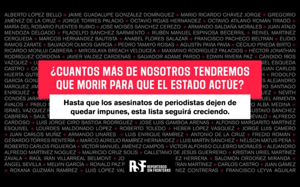 RSF y más de 40 medios exigen a Sheinbaum frenar los asesinatos de periodistas