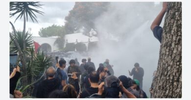 Agua contaminada detona choque entre manifestantes y antimotines en la residencia del gobernador