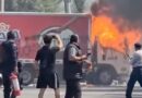 Normalistas incendian camión de reparto y vandalizan oficinas durante protesta en Morelia